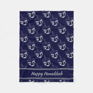 HAPPY HANUKKAH Dreidel NAVY GRAY Fleecedecke