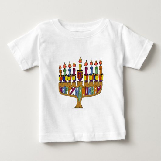 Happy Hanukkah Dreidels Menorah Baby T-shirt (Vorderseite)