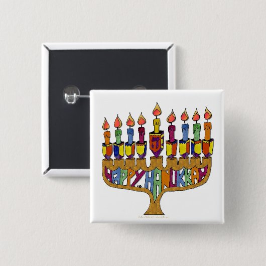Happy Hanukkah Dreidels Menorah Button (Vorne & Hinten)