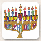 Happy Hanukkah Dreidels Menorah Getränkeuntersetzer (Vorderseite)