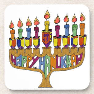 Happy Hanukkah Dreidels Menorah Getränkeuntersetzer