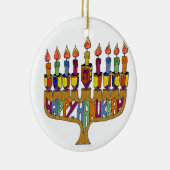 Happy Hanukkah Dreidels Menorah Keramikornament (Rechts)