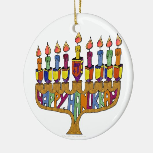 Happy Hanukkah Dreidels Menorah Keramikornament (Links)
