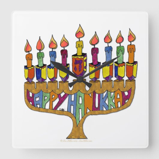 Happy Hanukkah Dreidels Menorah Quadratische Wanduhr (Vorderseite)