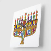 Happy Hanukkah Dreidels Menorah Quadratische Wanduhr (Winkel)