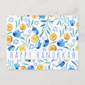 Happy Hanukkah Driedel Gelt Watercolor CUSTOM Postkarte (Vorderseite)