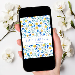 Happy Hanukkah Driedel Watercolor Tree Free Card Feiertagskarte