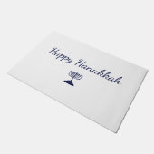 Happy Hanukkah einfache Hand Drawn Blue Menorah Fußmatte (Schrägansicht)