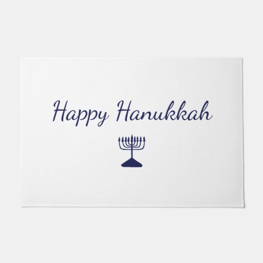 Happy Hanukkah einfache Hand Drawn Blue Menorah Fußmatte (Vorderseite)