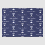 Happy Hanukkah einfache Menorah Muster Blau Seidenpapier<br><div class="desc">Happy Hanukkah Blue Holiday Gewebe Papier,  mit einem einfachen weißen menorah Muster und Schrift Typografie Design. Mit einer weißen,  anpassbaren Schrift können Sie Ihre eigenen Informationen hinzufügen. Ein festlicher Feiertag,  um besondere Geschenke und Gefallen in dieser Saison zu senden.</div>