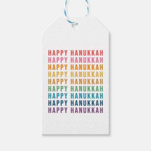 Happy Hanukkah | Einfache Rainbow - Farben Typogra Geschenkanhänger (Vorderseite)