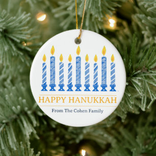 Happy Hanukkah   Einfaches elegantes Candle Gruß Keramik Ornament