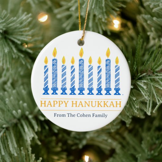 Happy Hanukkah | Einfaches elegantes Candle Gruß Keramik Ornament (Baum)