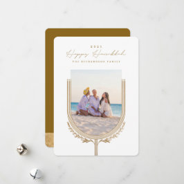 Happy Hanukkah Elegante Golden Menorah Foto Arch Feiertagskarte