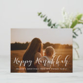 Happy Hanukkah Elegantes Foto Feiertagskarte (Stehend Vorderseite)