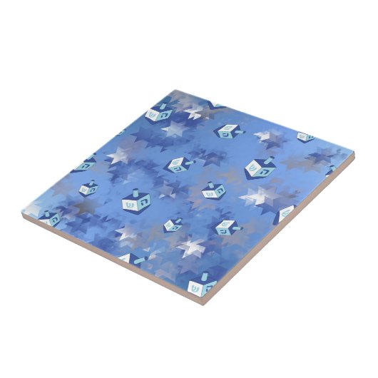 Happy Hanukkah Falling Star und Dreidels Fliese (Seite)
