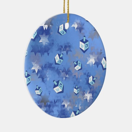 Happy Hanukkah Falling Star und Dreidels Keramik Ornament (Rechts)
