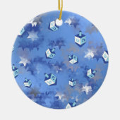 Happy Hanukkah Falling Star und Dreidels Keramik Ornament (Vorne)