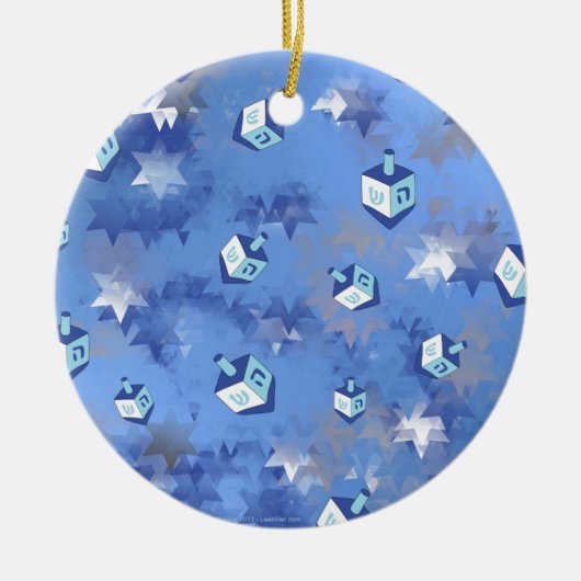Happy Hanukkah Falling Star und Dreidels Keramik Ornament (Vorne)