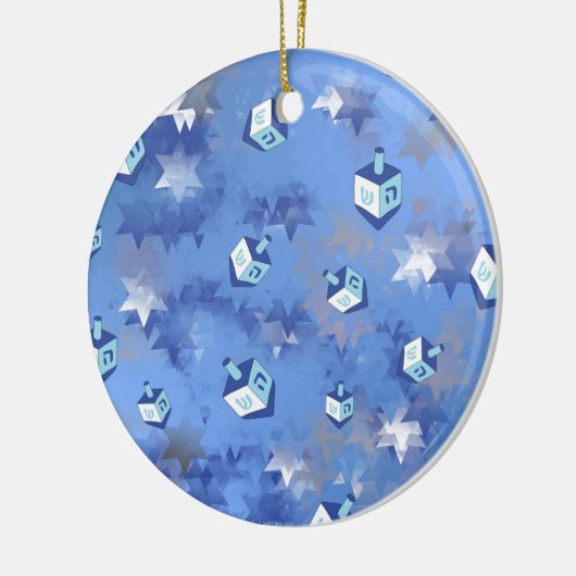 Happy Hanukkah Falling Star und Dreidels Keramik Ornament (Links)