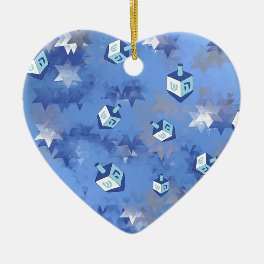 Happy Hanukkah Falling Star und Dreidels Keramikornament (Vorne)