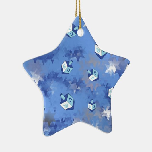 Happy Hanukkah Falling Star und Dreidels Keramikornament (Rechts)