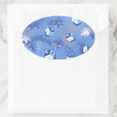 Happy Hanukkah Falling Star und Dreidels Ovaler Aufkleber (Tasche)