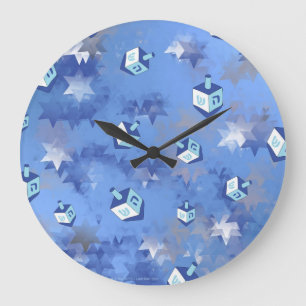 Happy Hanukkah Falling Stars und Dreidels Große Wanduhr