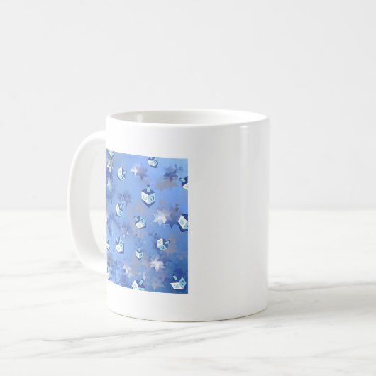 Happy Hanukkah Falling Stars und Dreidels Kaffeetasse (Vorderseite Links)