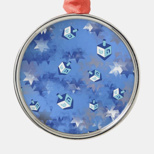 Happy Hanukkah Falling Stars und Dreidels Ornament Aus Metall (Vorne)