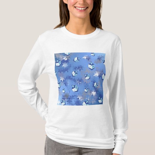 Happy Hanukkah Falling Stars und Dreidels T-Shirt (Vorderseite)