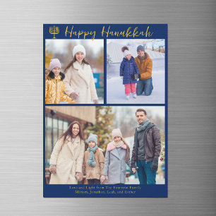 Happy Hanukkah Familie 3 Foto Collage Magnet Card