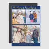 Happy Hanukkah Familie 3 Foto Collage Magnet Card (Vorne/Hinten)