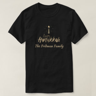 Happy Hanukkah Familie Name One Candle Simple T-Shirt