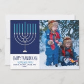 Happy Hanukkah Family Foto Blue Menorah Card (Vorderseite)