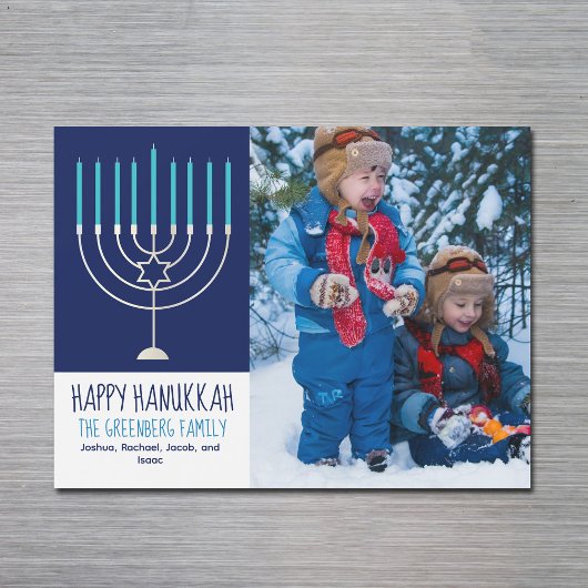 Happy Hanukkah Family Foto Menorah Magnet Card