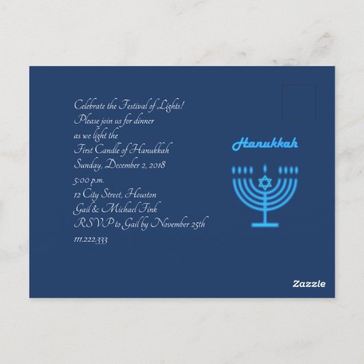 Happy Hanukkah Festival of Lights, Menorah Logo Postkarte (Rückseite)
