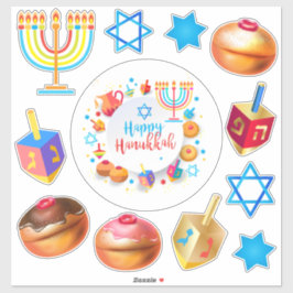 Happy Hanukkah Festival Party Feiertage Symbole Aufkleber