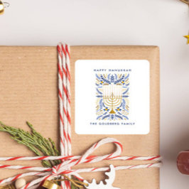 Happy Hanukkah Festive Watercolor Menorah FOLIAGE Quadratischer Aufkleber