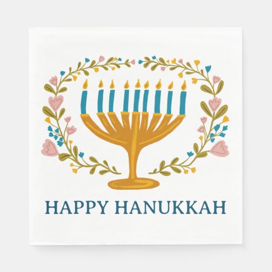 HAPPY HANUKKAH Floral MENORAH Jüdischer Urlaub Serviette (Vorderseite)