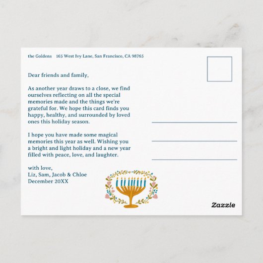 HAPPY HANUKKAH Floral Wreath Menorah Custom FOTO Postkarte (Rückseite)