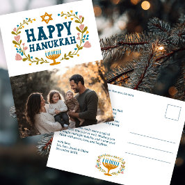 HAPPY HANUKKAH Floral Wreath Menorah Custom FOTO Postkarte