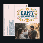 HAPPY HANUKKAH Floral Wreath Menorah Custom FOTO Postkarte<br><div class="desc">Handgezeichneter Text und Florale von mir für Sie. Klicken Sie auf "Personalisieren", um Ihr eigenes Foto zu bearbeiten und auf der Vorderseite der Postkarte den Text und die Rücksendeadresse hinzuzufügen oder die Hintergrundfarben zu ändern. Alles ist anpassbar. Für weitere Designs und Farben Karo mein Shop! Oder lass mir Bescheid, wenn...</div>