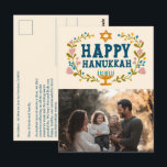 HAPPY HANUKKAH Floral Wreath Menorah Custom FOTO Postkarte<br><div class="desc">Handgezeichneter Text und Florale von mir für Sie. Klicken Sie auf "Personalisieren", um Ihr eigenes Foto zu bearbeiten und auf der Vorderseite der Postkarte den Text und die Rücksendeadresse hinzuzufügen oder die Hintergrundfarben zu ändern. Alles ist anpassbar. Für weitere Designs und Farben Karo mein Shop! Oder lass mir Bescheid, wenn...</div>