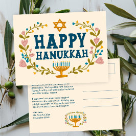 HAPPY HANUKKAH Floral Wreath Menorah Custom Text Postkarte