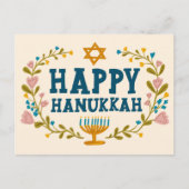 HAPPY HANUKKAH Floral Wreath Menorah Custom Text Postkarte (Vorderseite)