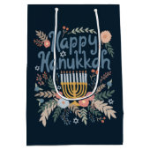 Happy Hanukkah Florals Hand gezeichnet jüdischer F Mittlere Geschenktüte (Rückseite)