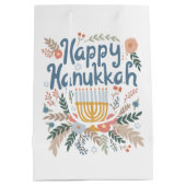 Happy Hanukkah Florals Hand gezeichnet jüdischer F Mittlere Geschenktüte (Rückseite)