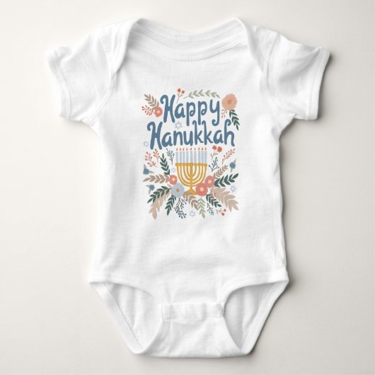 Happy Hanukkah FLorals Handgezeichnet Kunst Baby Strampler (Vorderseite)