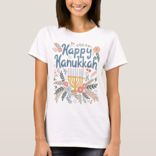 Happy Hanukkah FLorals Handgezeichnet Kunst T-Shirt